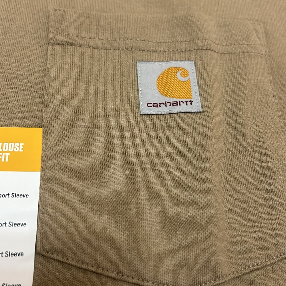 NWT Carhartt T-Shirt Heavyweight Short Sleeve Pocket size L Tan - Picture 3 of 4